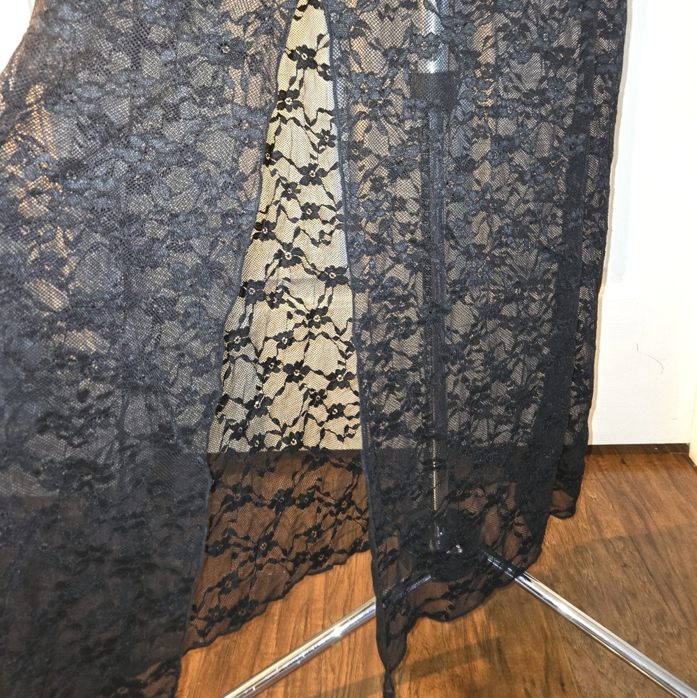Wild Fable Black Maxi Semi Backless Lace Dress With Slit Medium - Picture 5 of 8
